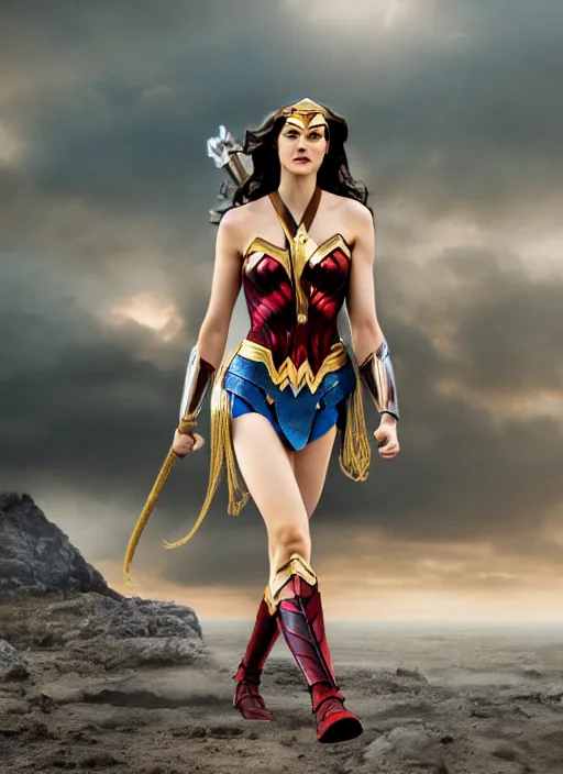 Film Still Of Alexandra Daddario As Wonder Woman In Stable Diffusion