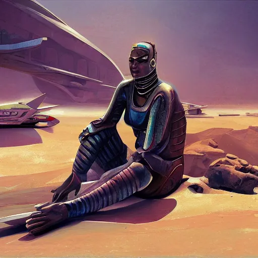 A Futuristic Fighter From Egypt Resting After A Hard Stable