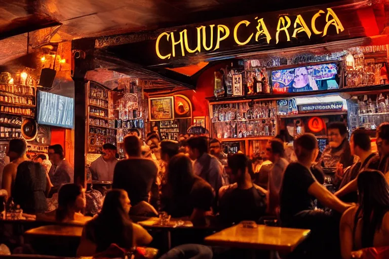 Overcrowded El Chupacabra Bar Symmetrical Cinematic Stable