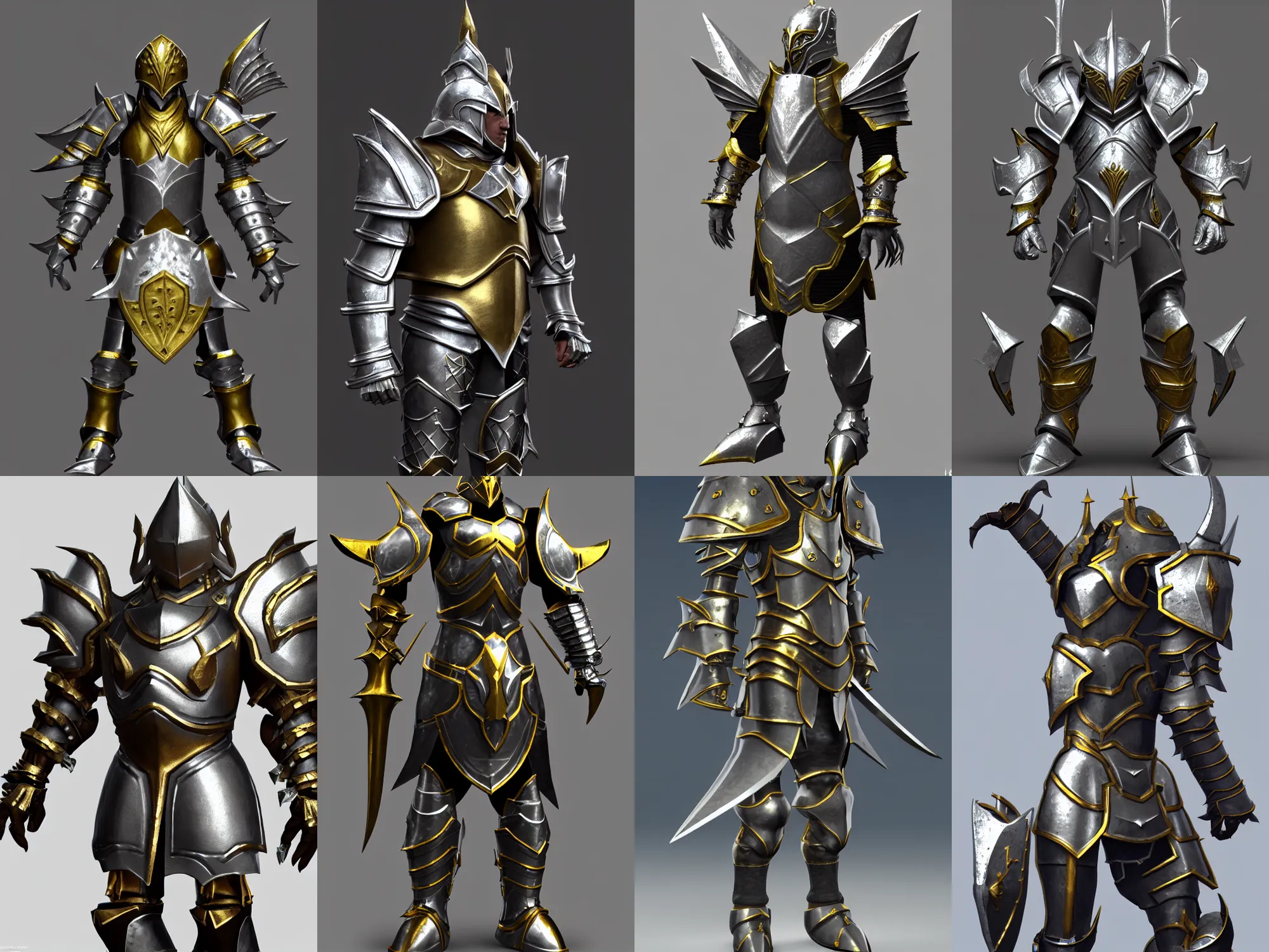 Render Of Fantasy Boss Armor Silver With Gold Trim Stable Diffusion
