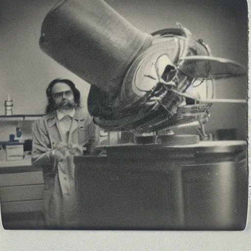 Old Polaroid Depicting A Russian Scientist Besides A Stable Diffusion