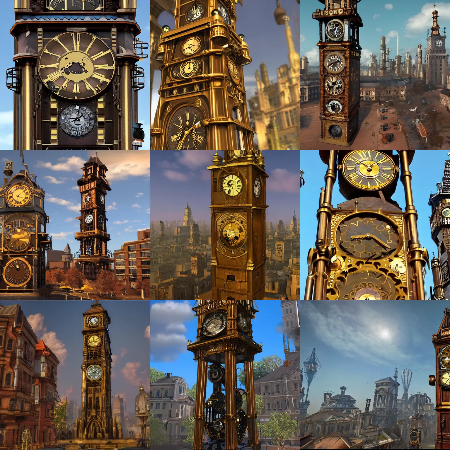 Gigantic Clock Tower Looming Over A Steampunk City Stable Diffusion