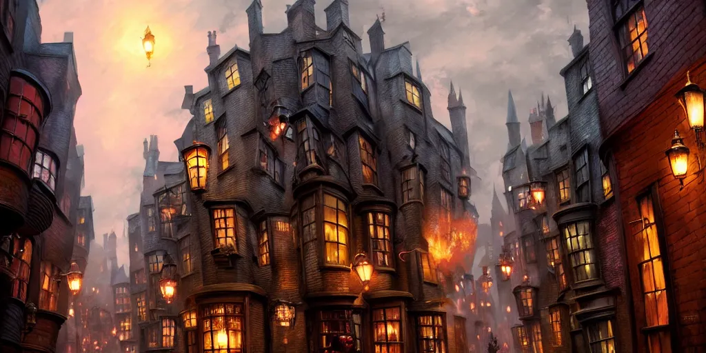 Harry Potter Diagon Alley By Greg Rutkowski And Thomas Stable Diffusion