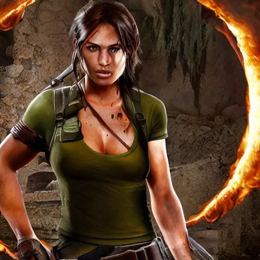 Lara Croft Raiding A Tomb To Get The All New McRib Stable Diffusion