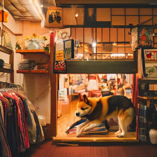 Shiba Inu Inside A Japanese Thrift Store Cinematic Stable Diffusion