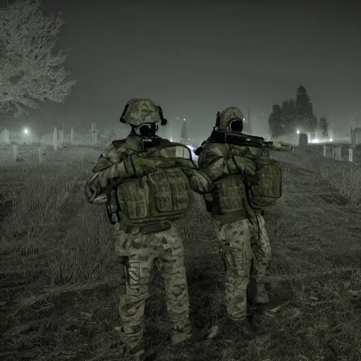 Night Vision Nvg Military Raid At A Cemetery Stable Diffusion Openart