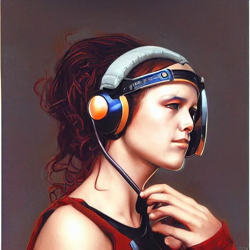 Portrait Of A Female Headphone Warrior By Gerald Brom Stable