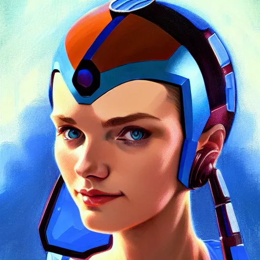 Head And Shoulders Portrait Of A Female Megaman Semi Stable Diffusion