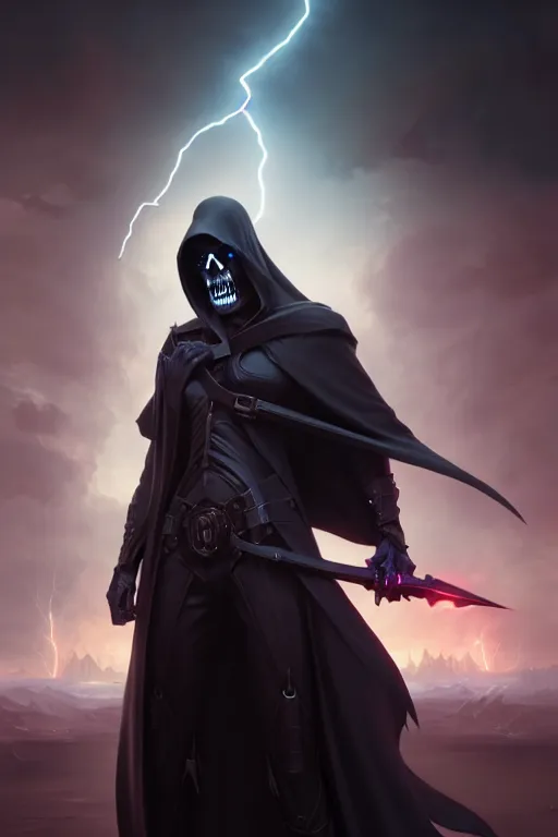 Epic Portrait Of Grim Reaper Lightning Around Him Stable Diffusion