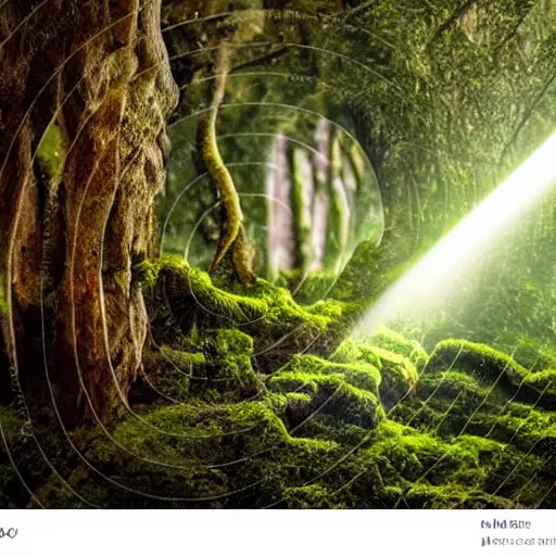 Miyazaki Forest Beams Of Light Ancient Moss Covered Stable Diffusion