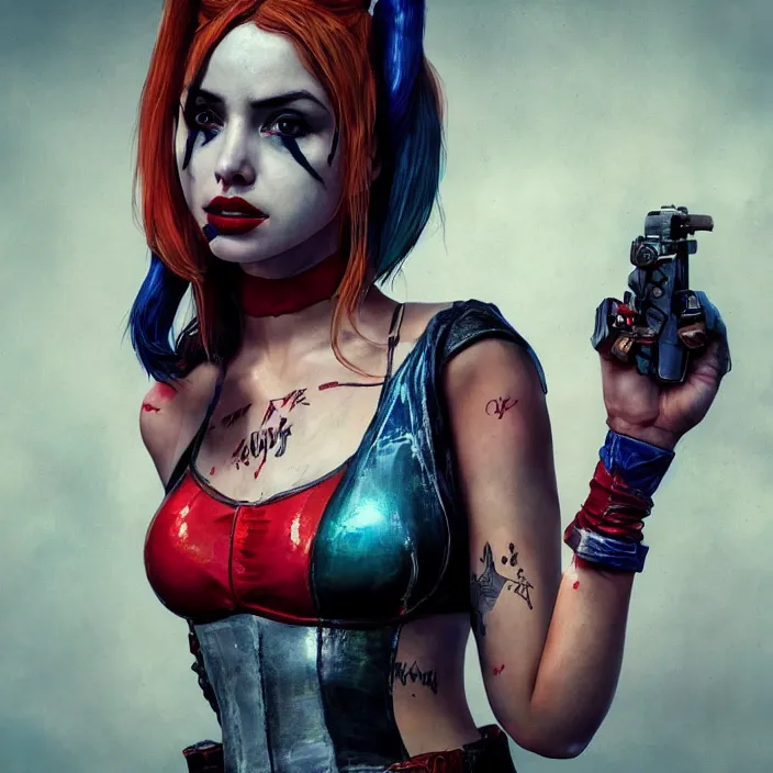 Portrait Of Ana De Armas As A Harley Quinn Intricate Stable