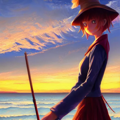 Classical Oil Painting Of Kirisame Marisa At Sunset Stable Diffusion