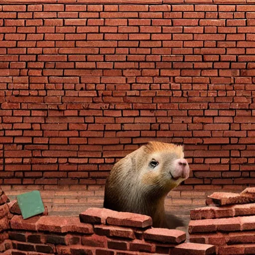 Capybara Breaking Through Brick Wall Movie Scene Stable Diffusion