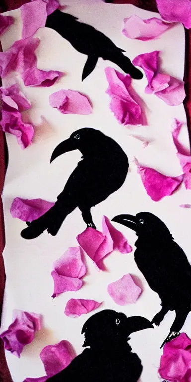 Flock Of Ravens Made Of Rose Petals Abstract Stable Diffusion