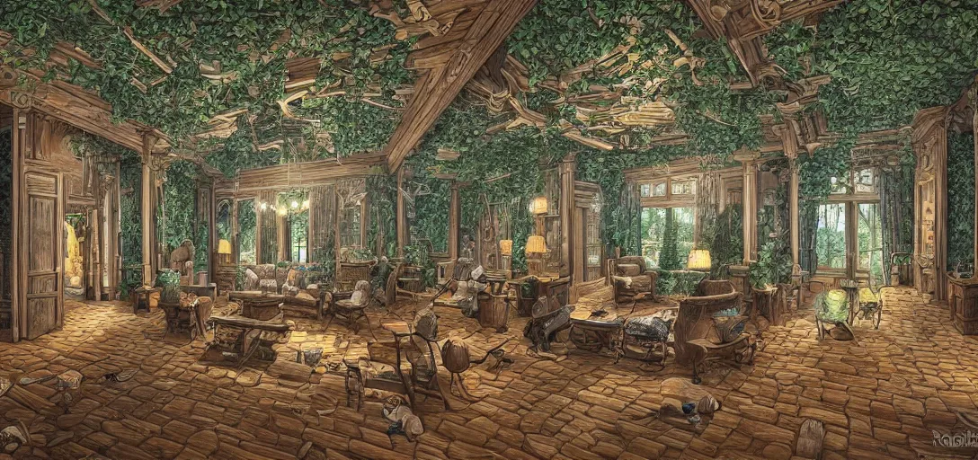 Extremely Detailed Woodland Mansion Interior 1080p Stable Diffusion