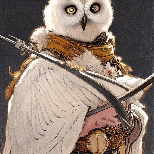 Anthropomorphic White Owl Dirty White Feathers Monk Stable