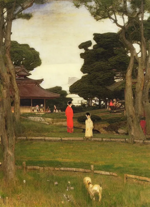 A Beautiful Painting Of Ancient Utopian Japanese Farm Stable