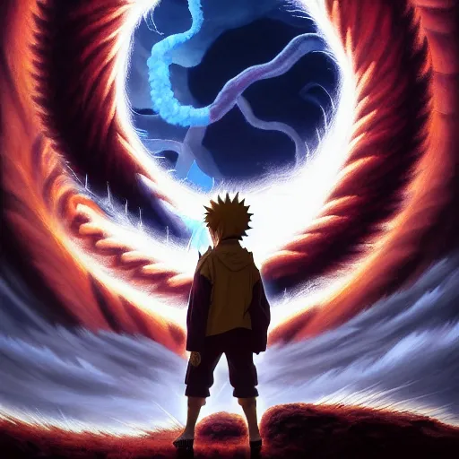 Highly Detailed Painting Of Uzumaki Naruto Fighting A Stable