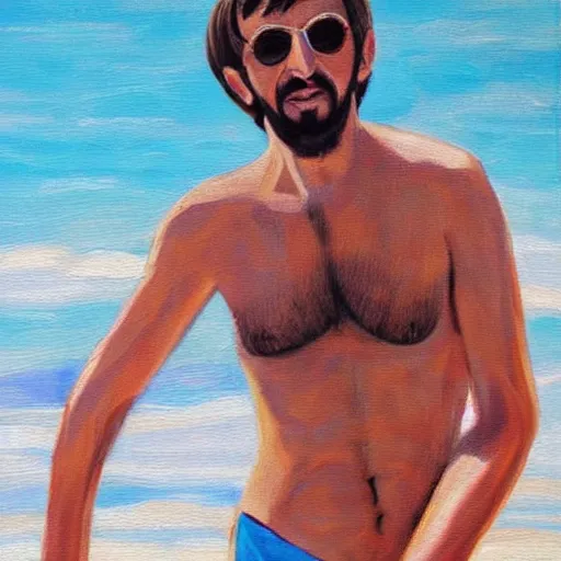 Painting Of Sexy Ringo Starr At The Beach Looking Stable Diffusion