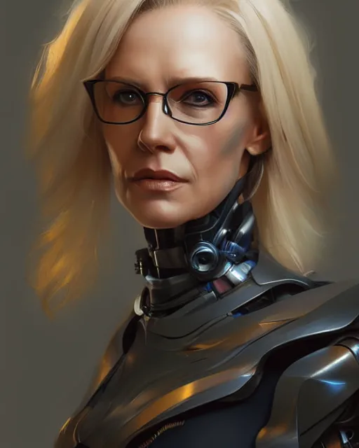 A Thin Blonde Middle Aged Lady Cyborg With Glasses Stable Diffusion