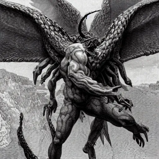 A Close Up Of A Massive Winged Demon Crawling Up From Stable