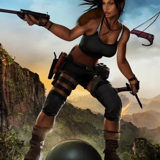 Photograph Of Lara Croft Inflated By A Cursed Idol Stable Diffusion