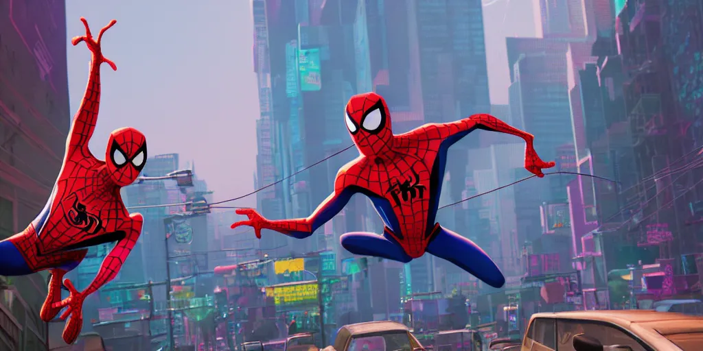 A Film Still From Spiderman Into The Spiderverse By Stable Diffusion