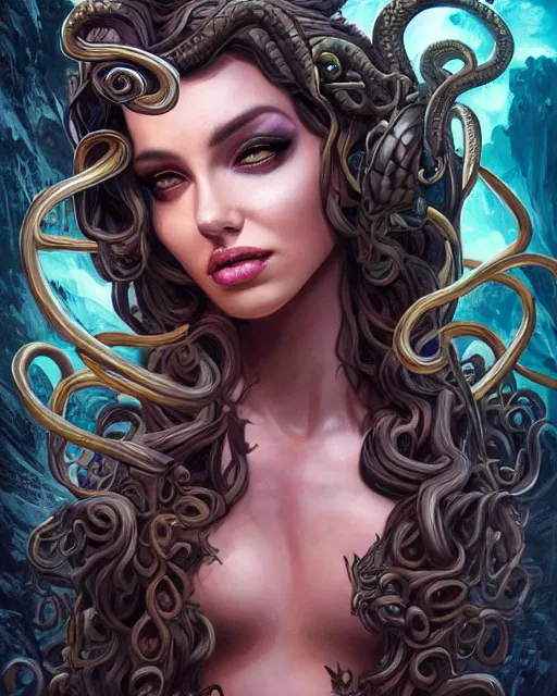 Angelina Joline As Medusa Snakes In Hair Portrait Stable Diffusion