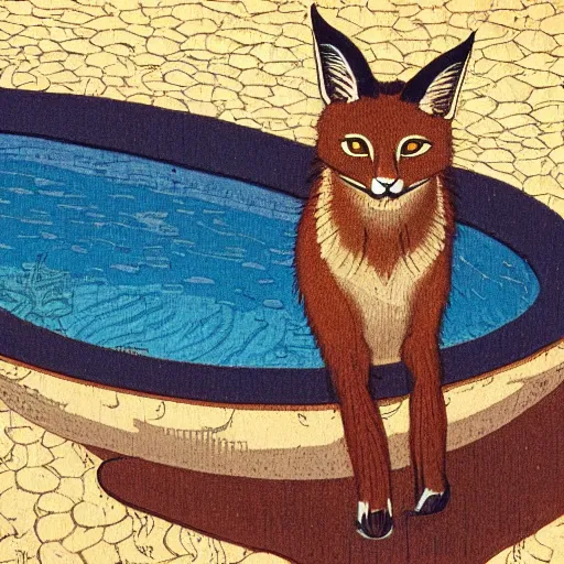 Cute Caracal In Bathtub By Ralph Mcquarrie Stable Diffusion Openart