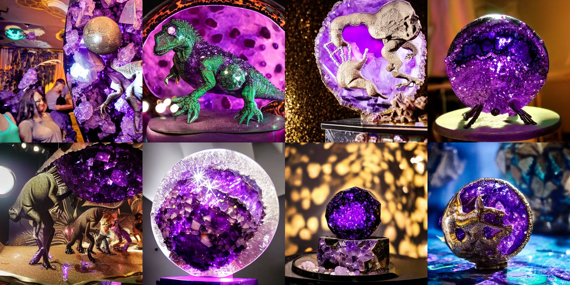 Dinosaurs Skeleton In An Amethyst Geode Cave Stable