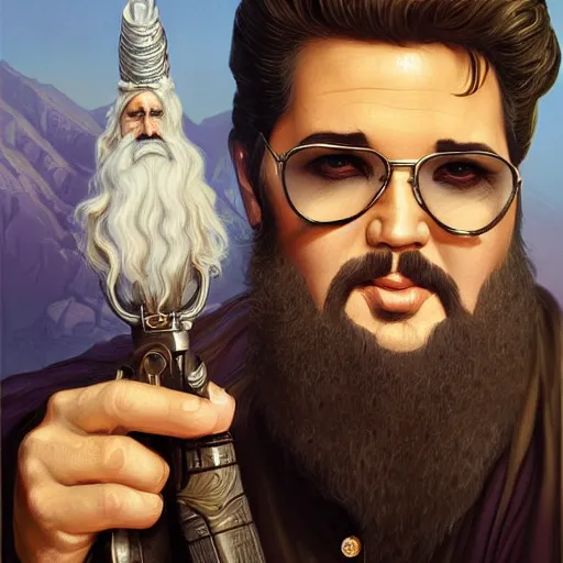 Elvis Presley With Gandalfs Beard And Glasses Pulp Stable Diffusion