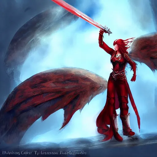 Red Haired Badass Woman With Wings Paladin Armored Stable Diffusion