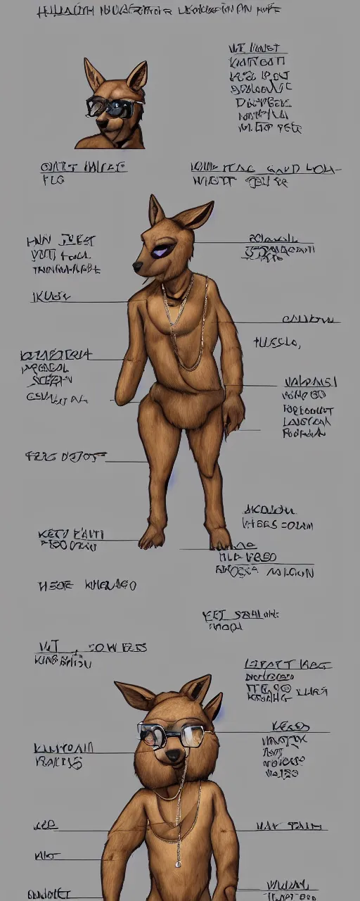 Kanye West Kangaroo Fursona Full Body Reference Sheet Stable