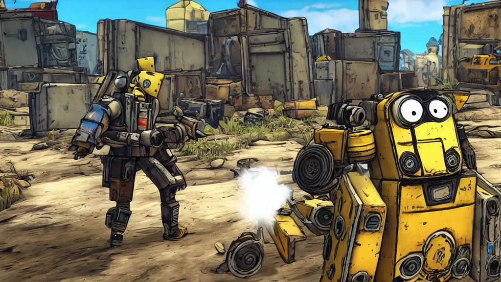 Border Collie Hanging Out With Claptrap In Borderlands Stable