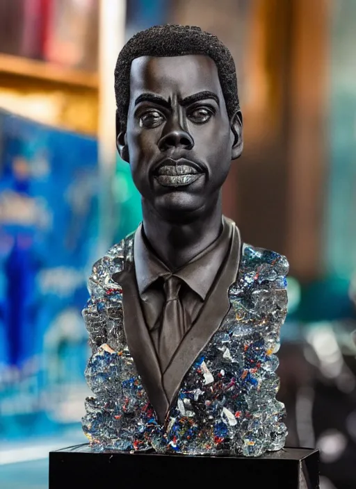 A Bust Of Chris Rock Carved Out Of Crystalized Rock Stable Diffusion