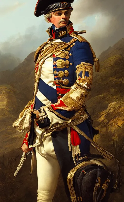 Portrait Of A Napoleonic Army Officer Overlooking A Stable Diffusion