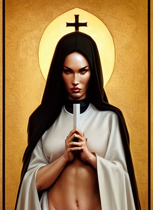 Portrait Of Megan Fox As Sexy Nun Sultry Bible Stable Diffusion