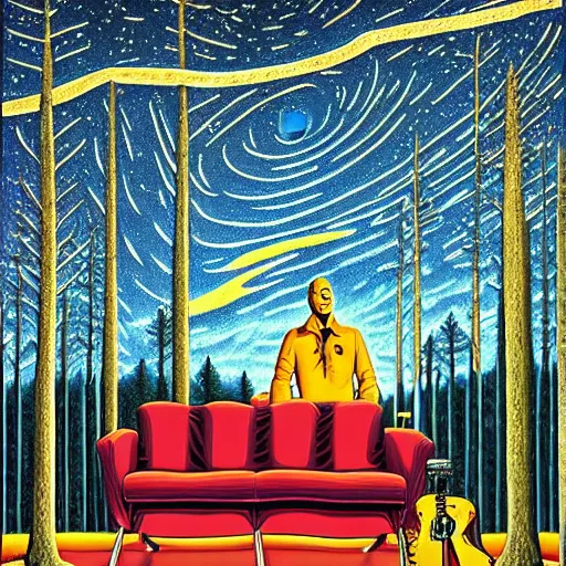 Psychedelic Trippy Bald Man Pine Forest Planets Stable Diffusion