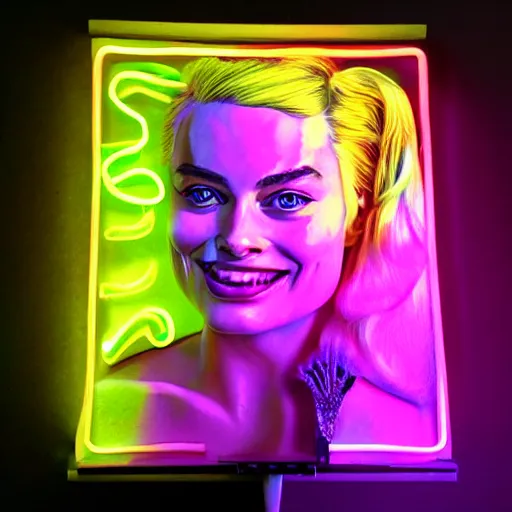 3 D Neon Art Of Margot Robbie Hyper Detailed Award Stable Diffusion