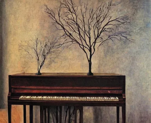 Willowtree Braches Growing Out Of A Piano Being Play Openart