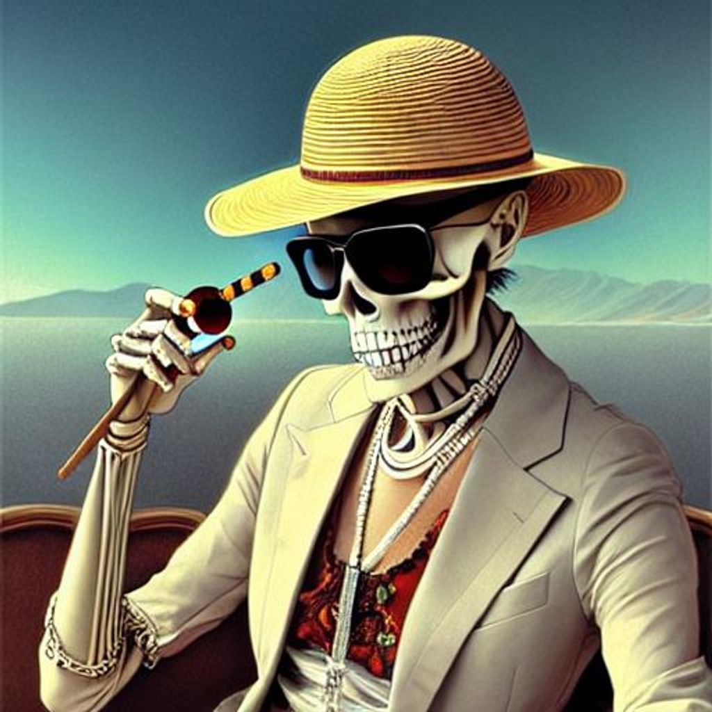 A Skeleton Wearing Sunglasses And A Straw Hat Sittin Openart