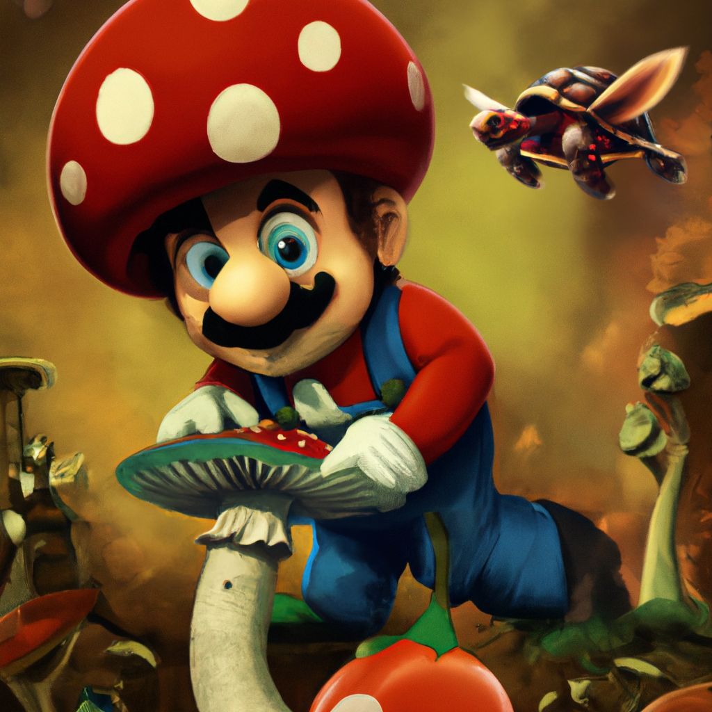 Dystopia Wasteland Zombie Mario Picking Wild Mushrooms OpenArt