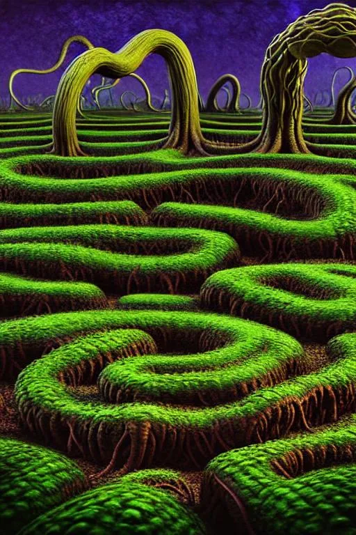 A Surreal Root Maze Landscape With Tall Tentacular R Openart