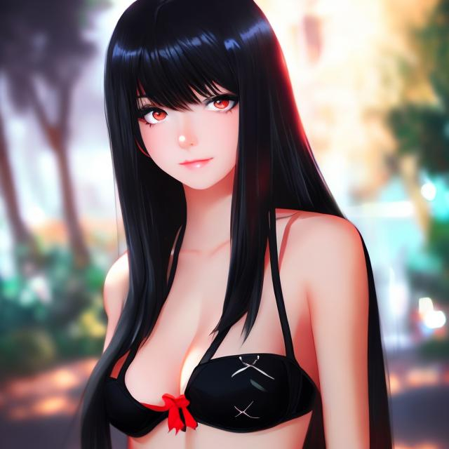 Female With Long Side Black Hair Red Eyes In A Bla Openart