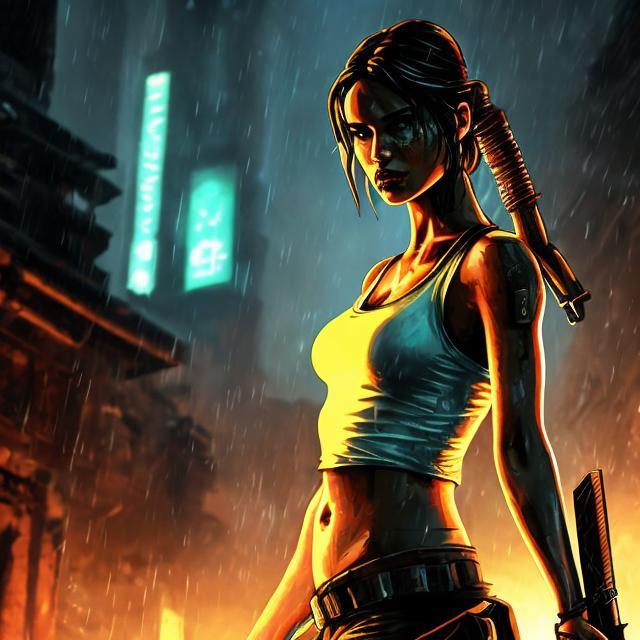 Lara Croft From Tomb Raider On A Cyberpunk Setting Openart