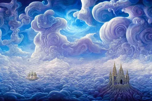 White Biomorphic Clouds Jacek Yerka Style Mixed Wit Openart