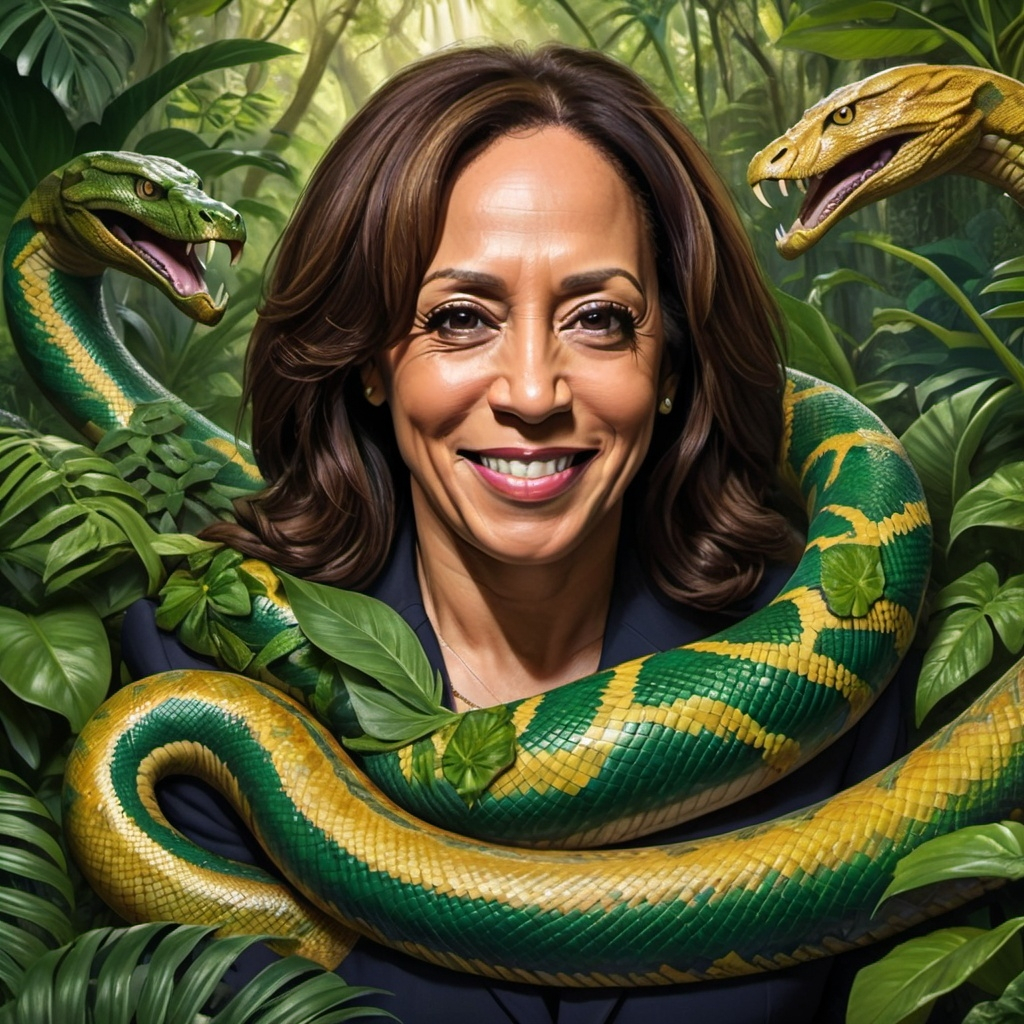 Hyper Realistic Kamala Harris As A Serpent Surrounde