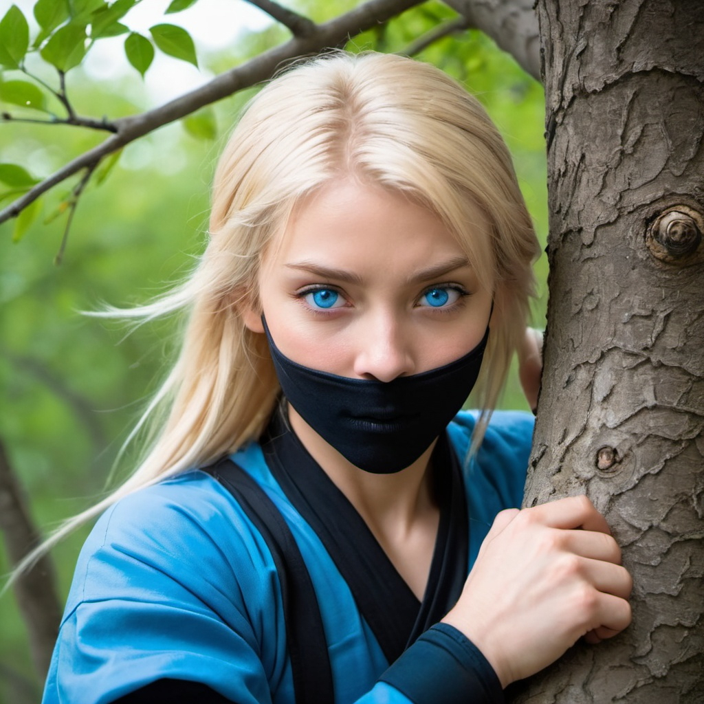 A Blonde Ninja With Blue Eyes Resting On A Tree