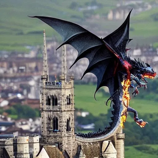 An Epic Dragon Perched On Top Of Big Ben Or The Towe Openart