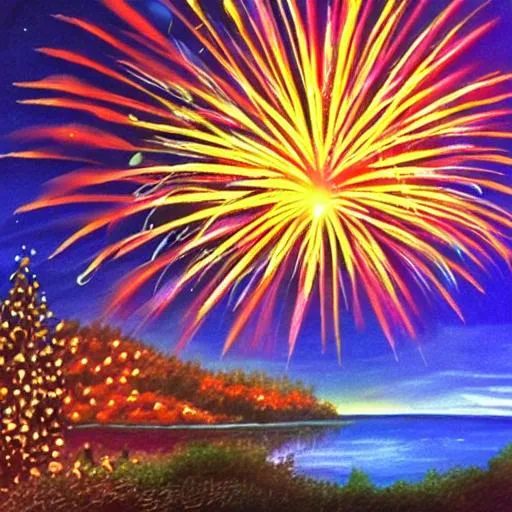 Brilliant Fireworks Bob Ross Style Openart